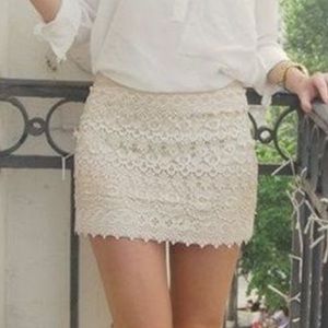 Cream Tan Crochet Lace Mini Skirt